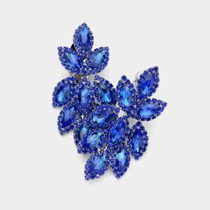 Pave Trim Blue Crystal Oval Clustered Clip On Earrings